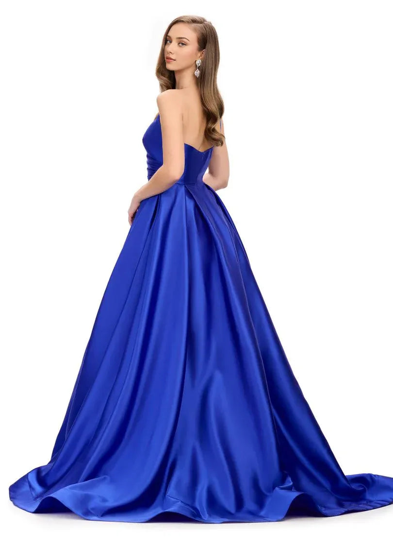 Formal Women's Dresses Royal Blue Simple Spaghetti Straps Ballgown Floor Length A-line Stores With Prom Dresses Sleeveless