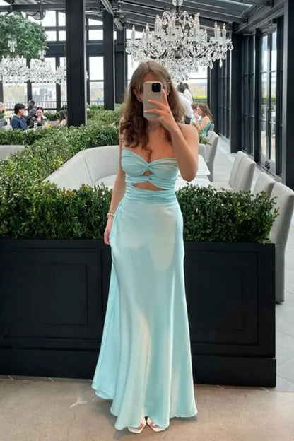 Formal Women's Dresses/Sheath Strapless Keyhole Mint Silk Satin Prom Dress Evening Dress/Dress For Formal