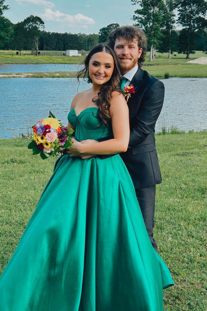 Formal Women's Dresses Sleeveless Sweetheart Green Satin A-line Long Formal Gown Prom Dress Prom Dress In Store