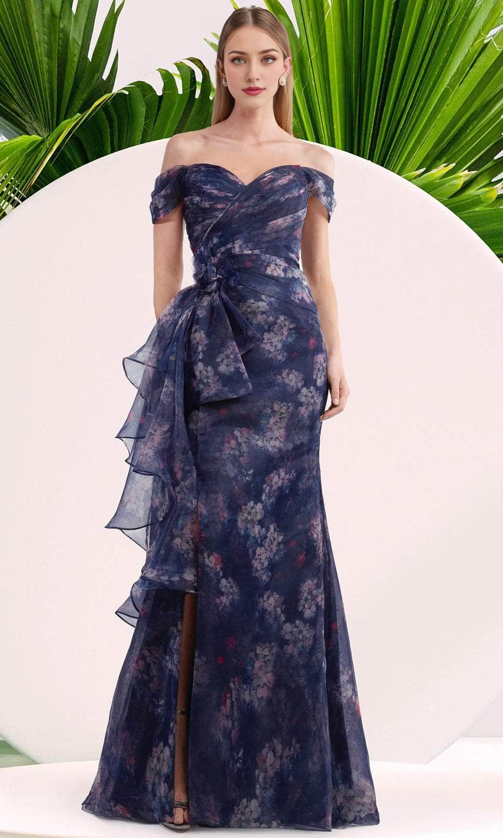 Formal Women's Dresses Strapless Ruffle Drape Floral Print Gown Off-the-Shoulder Floor Length Prom Dress  Stores With Prom Dresses