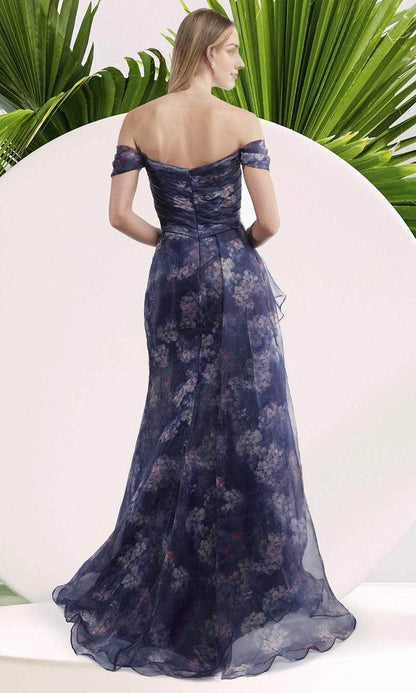 Formal Women's Dresses Strapless Ruffle Drape Floral Print Gown Off-the-Shoulder Floor Length Prom Dress  Stores With Prom Dresses