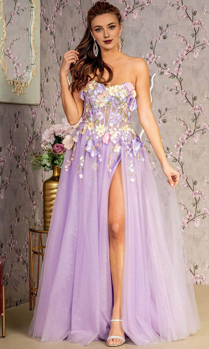 Formal Women's Dresses Sweetheart 3D Floral Embellished Prom Gown Corset A-line Tulle Sleeves Floor Length With Slit Prom Dress Prom Dresses Stores