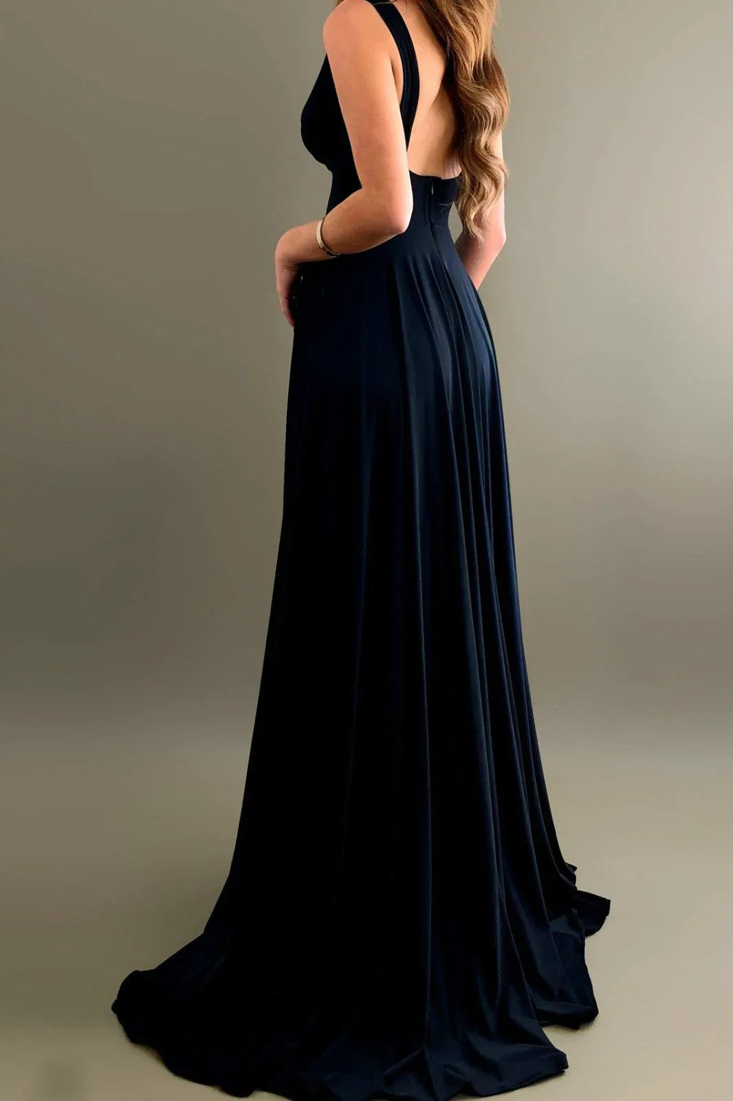 Formal Women's Dresses V-neckline Maxi Long Prom Dress with Wide Waistband / Prom Dress In Store