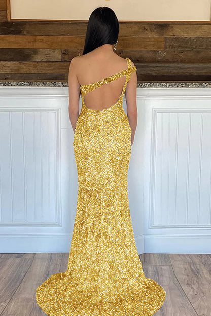 Sparkly Sequins  Mermaid One Shoulder Long Prom Dresses