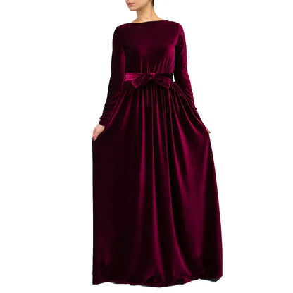 Green Velvet Dress Long Sleeve Dress Long Velour Dress A-line Modest Dress Formal Maxi Dress Dark Green Dress