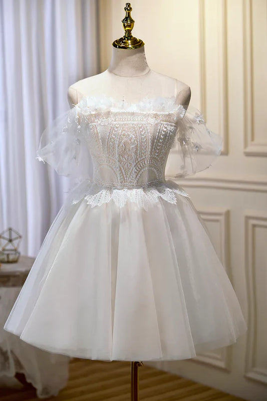 Off-the-shoulder Tulle Lace Short Homecoming Dress