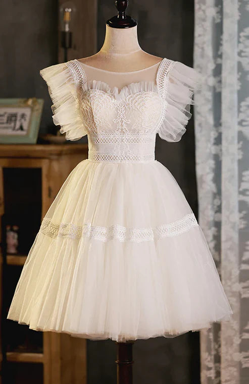 Off-the-shoulder Tulle Lace Short Homecoming Dress