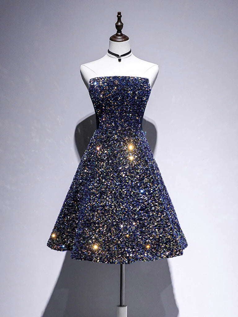 A-line Sequin Off-the-Shoulder Short Homecoming Dress