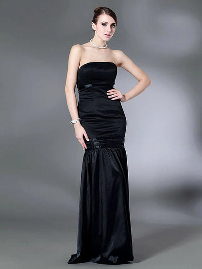 Cocktail Party Formal Evening Dress Strapless Sleeveless Floor Length Stretch Satin with Draping