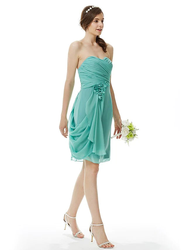 Sweetheart Neckline Strapless Knee Length Chiffon Bridesmaid Dress