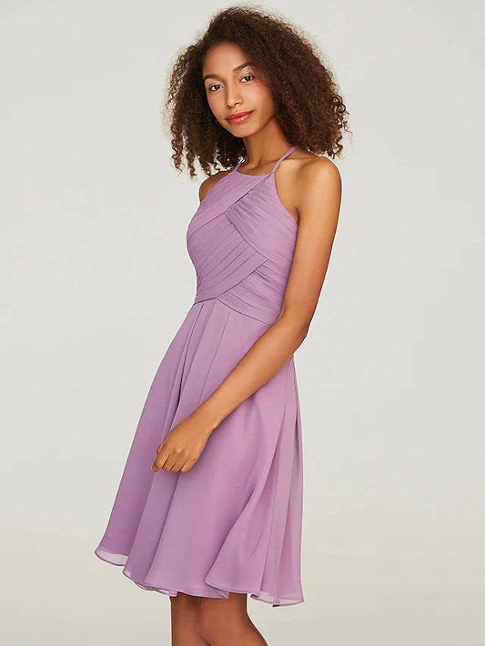 A-Line Halter Neck Knee Length Chiffon Bridesmaid Dress