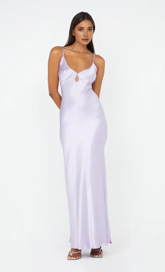 Xuewuba Dress Spaghetti Straps V Neck Sleeveless Evening Dress Pink Prom Dress Sheath Open Back Maxi Dress