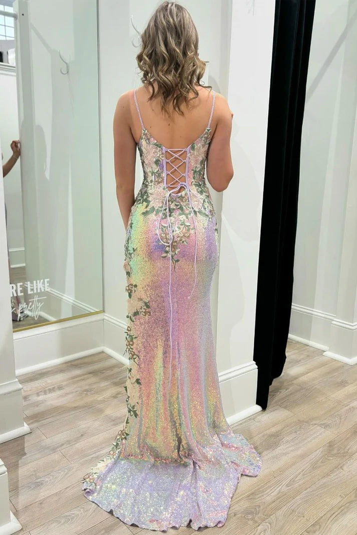 Lace Up Sparkly Sweetheart Sequins Mermaid Long Prom Dresses