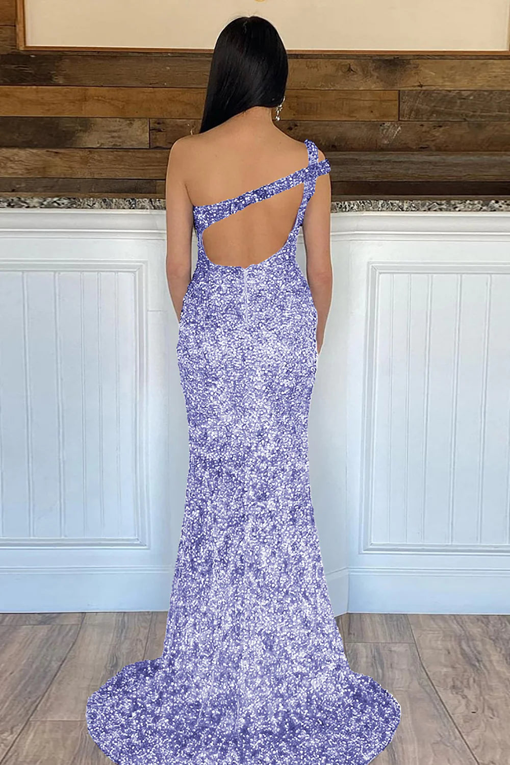 Sparkly Sequins  Mermaid One Shoulder Long Prom Dresses