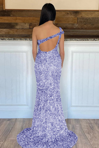 Sparkly Sequins  Mermaid One Shoulder Long Prom Dresses