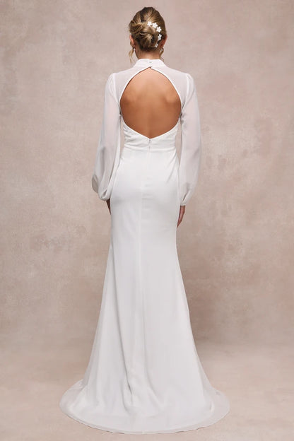 Xuewuba Wedding Dresses Graceful Love White Long Sleeve Backless Mermaid Maxi Dress Formal Women's Dresses