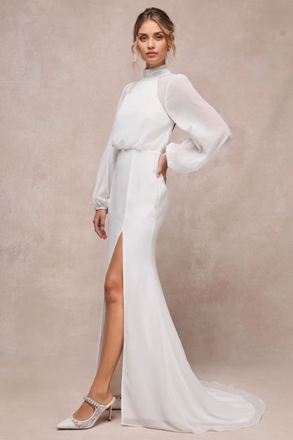 Xuewuba Wedding Dresses Graceful Love White Long Sleeve Backless Mermaid Maxi Dress Formal Women's Dresses