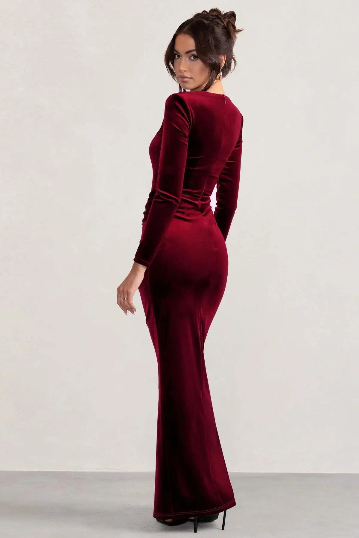 Xuewuba Stores With Prom Dresses Velvet Long Sleeves Tight Long Dress With Hight Slit Formal Women's Dresses