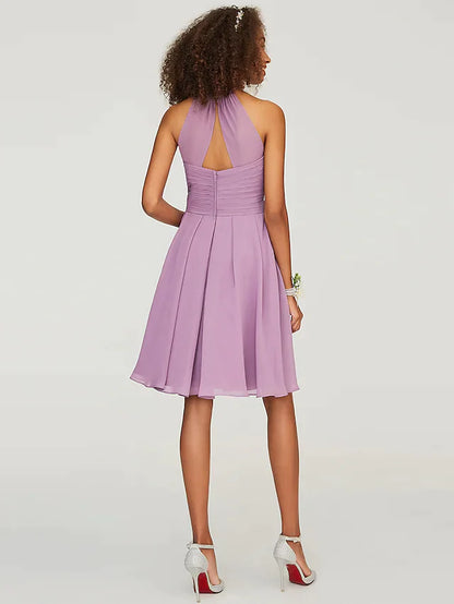 A-Line Halter Neck Knee Length Chiffon Bridesmaid Dress