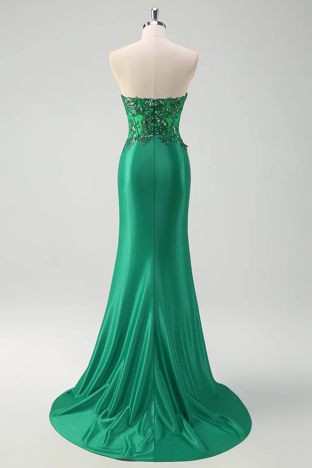 Xuewuba Formal Wear Dresses Green Sweetheart Satin Mermaid Long Corset Prom Dress with Appliques Prom Dresses Stores