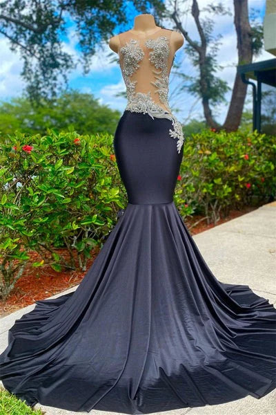 Mermaid V-neck Lace Sequined Backless One-shoulder Floor-length Sleeveless Prom Dresses