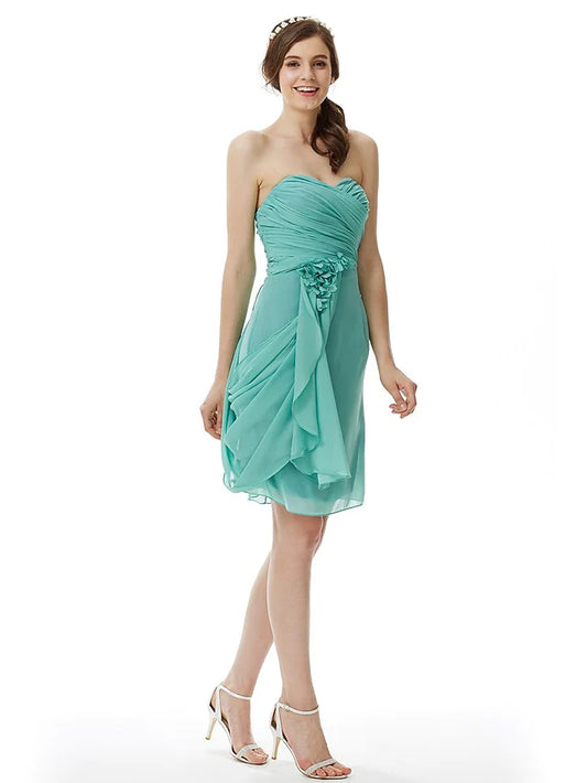 Sweetheart Neckline Strapless Knee Length Chiffon Bridesmaid Dress