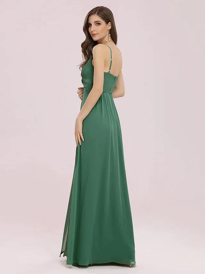 A-Line V Neck Floor Length Chiffon Bridesmaid Dress