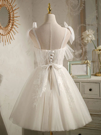 White sweetheart neck tulle lace short Homecoming Dresses