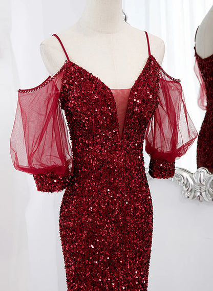 Wine Red Velvet Mermaid Long Party Prom Dress