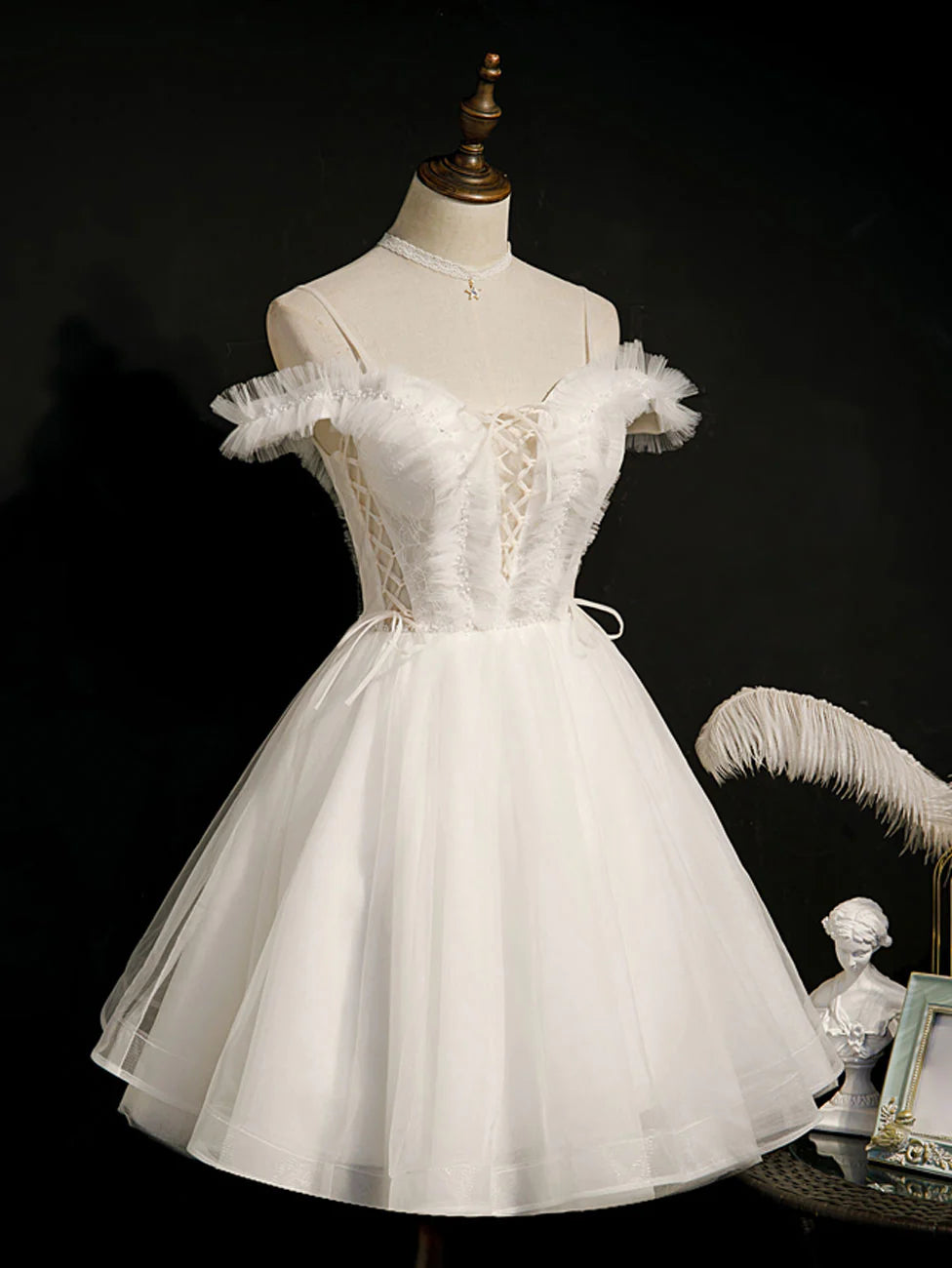 Cute White Puffy Beading Homecoming Dresses