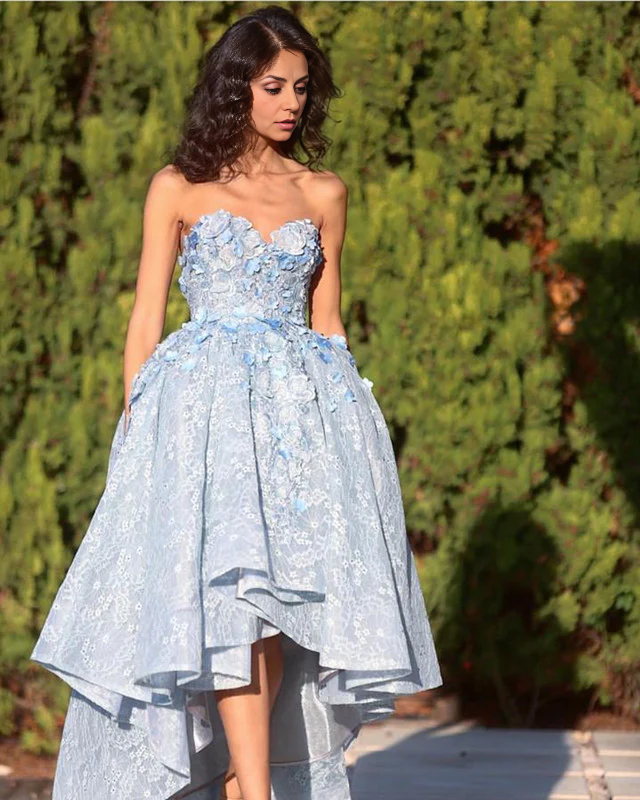 Off-the-Shoulder High Low Hem Sweetheart Prom Dresses With Applique