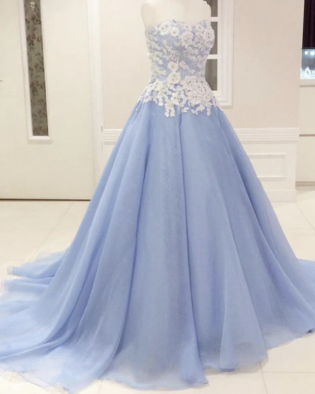 Off-the-Shoulder Lace Sweetheart Corset Tulle Prom Dresses With Applique