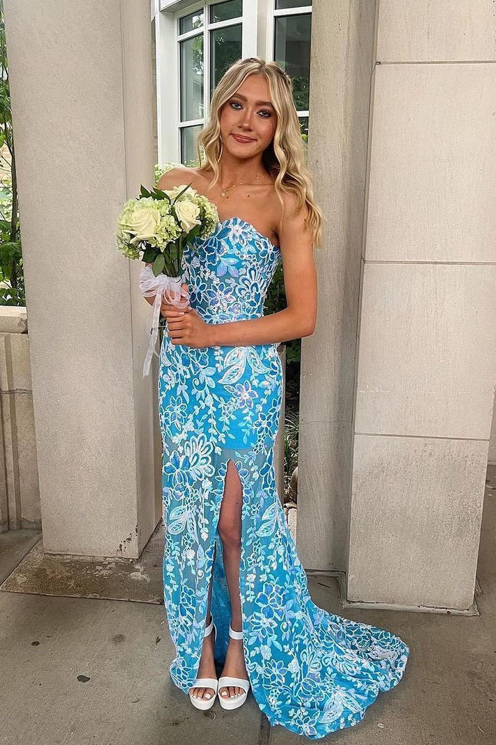 Off-the-Shoulder Sequins Strapless Long Mermaid Prom Dresses