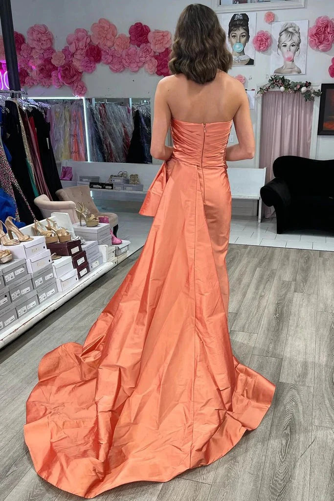 Off-the-Shoulder Strapless Slit Ruffle Party Prom Dresses With Train