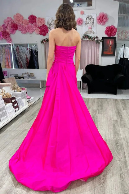 Off-the-Shoulder Strapless Slit Ruffle Party Prom Dresses With Train