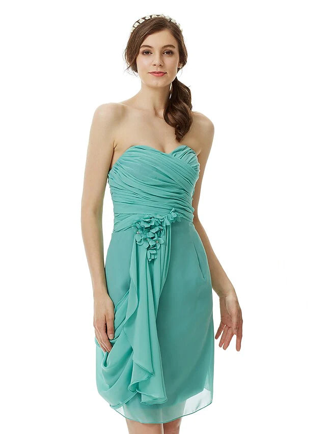 Sweetheart Neckline Strapless Knee Length Chiffon Bridesmaid Dress