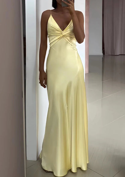 V Neck Sheath Long Prom Dress With Open Back