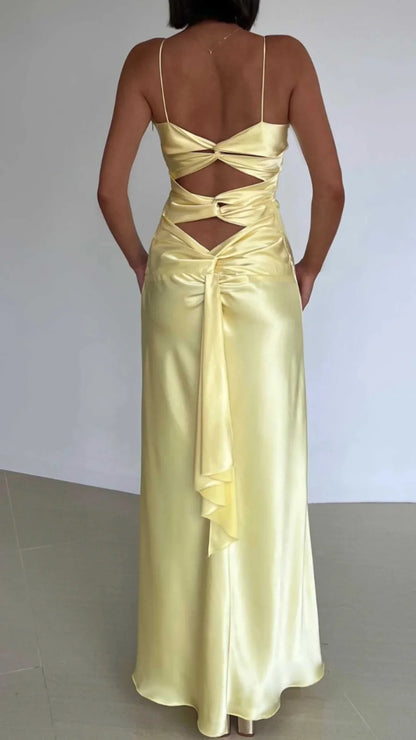 V Neck Sheath Long Prom Dress With Open Back