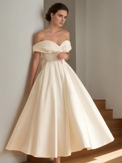 Dress For Wedding A-Line/Princess Sweetheart Sleeveless Ankle-Length Wedding Dress With Bowknot Formal Women's Dresses