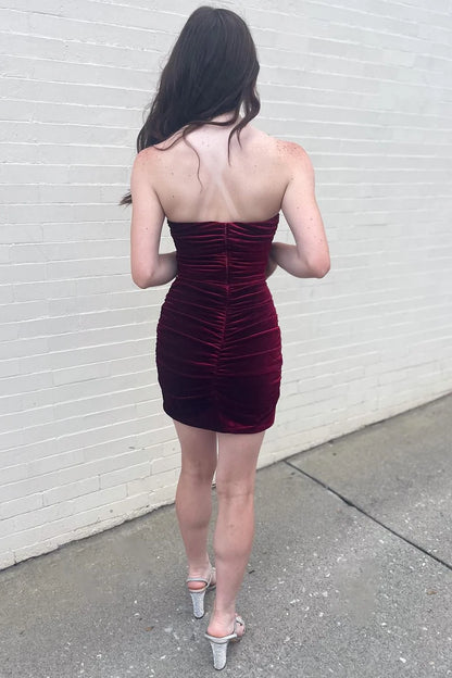 Velvet Strapless Short Homecoming Dress