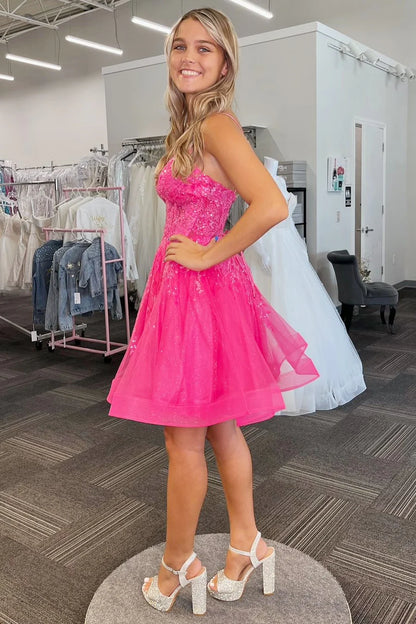 A-Line Tulle Sequin Lace-Up Short Homecoming Dress ﻿