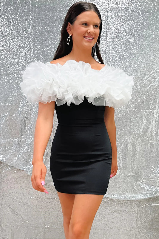 Off-the-Shoulder Fitted Homecoming Dress with Ruffles