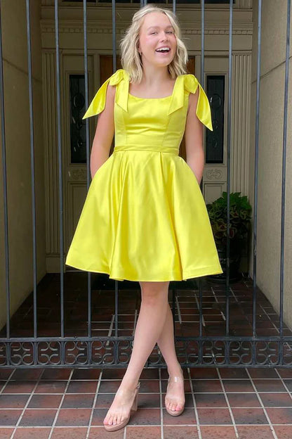 A-Line Bow-Strap Homecoming Dress