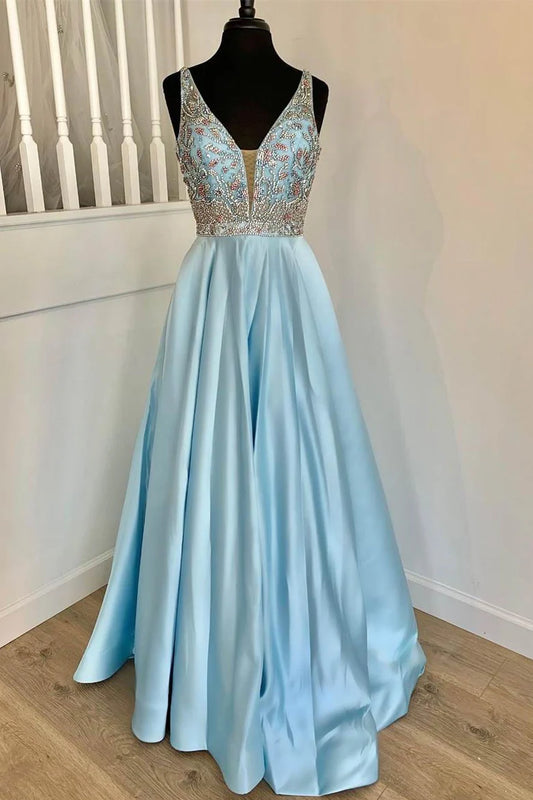 A-line Rhinestone Long Prom Dress