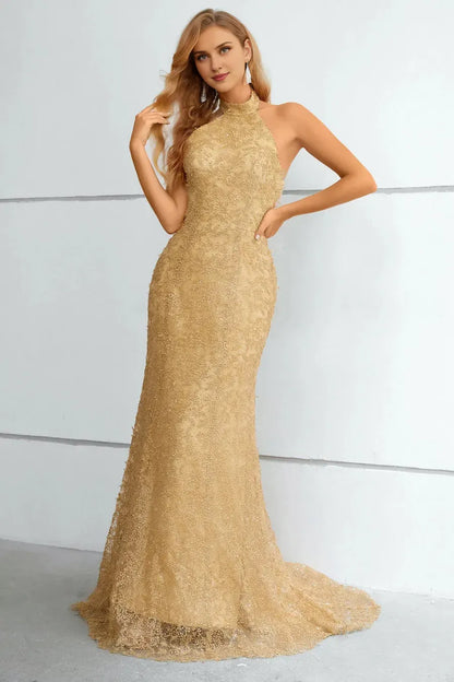 Xuewuba Formal Wear Dresses Golden Halter Neck Mermaid Prom Dress Prom Dresses Stores