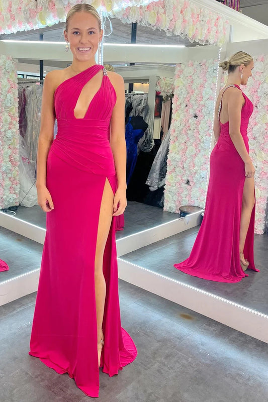 One-Shoulder Cutout  Mermaid Prom Dress with Slit