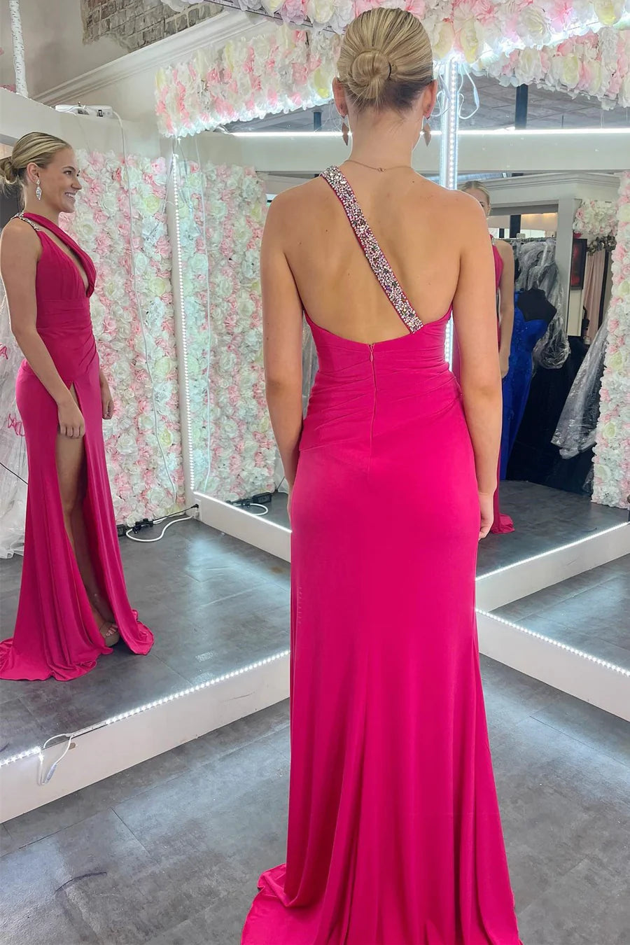 One-Shoulder Cutout  Mermaid Prom Dress with Slit