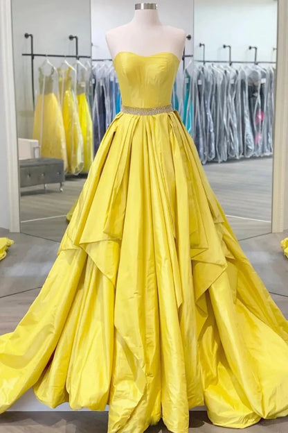 Xuewuba Formal Wear Dresses A Line Sweetheart Yellow Long Prom Dress with Beading Prom Dresses Stores