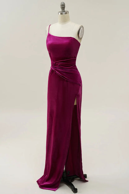 Xuewuba Formal Wear Dresses One Shoulder Velvet Prom Dress with Slit Prom Dresses Stores