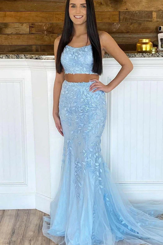 Two Piece Mermaid Applique Prom Dress